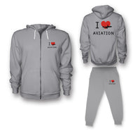 Thumbnail for I Love Aviation Designed Zipped Hoodies & Sweatpants Set