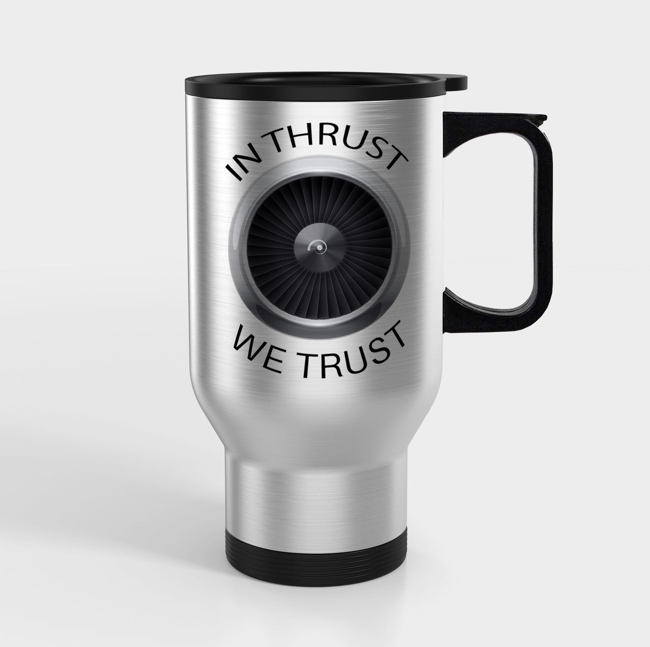 In Thrust We Trust Designed Travel Mugs (With Holder)