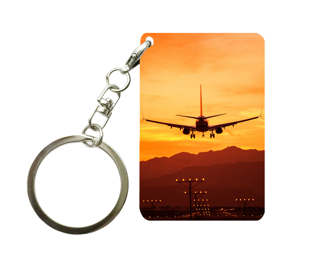 Landing Aircraft During Sunset Designed Key Chains