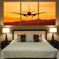Thumbnail for Landing Aircraft During Sunset Printed Canvas Posters (3 Pieces) Aviation Shop 