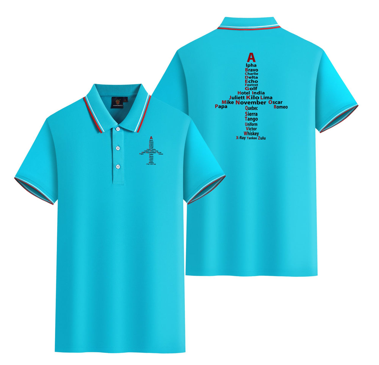 Airplane Shape Aviation Alphabet Designed Stylish Polo T-Shirts (Double-Side)