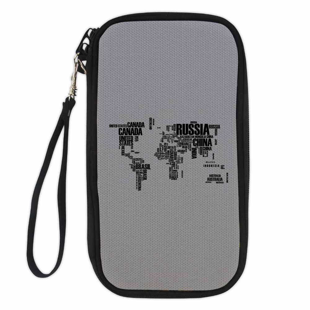 World Map (Text) Designed Travel Cases & Wallets