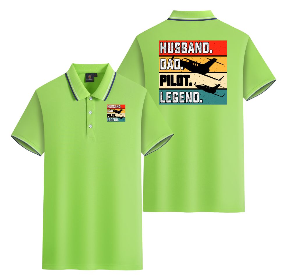 Husband & Dad & Pilot & Legend Designed Stylish Polo T-Shirts (Double-Side)