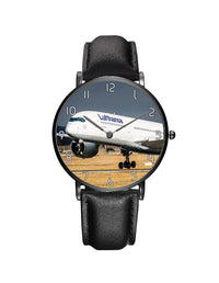 Thumbnail for Lutfhansa A350 Printed Leather Strap Watches Aviation Shop Black & Black Leather Strap 