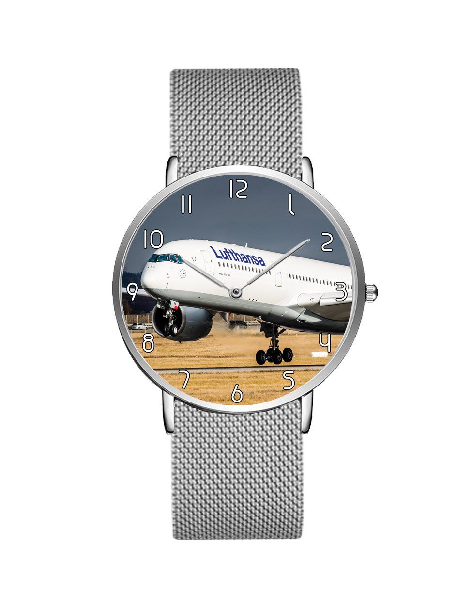 Lutfhansa A350 Printed Stainless Steel Strap Watches Aviation Shop Silver & Silver Stainless Steel Strap 