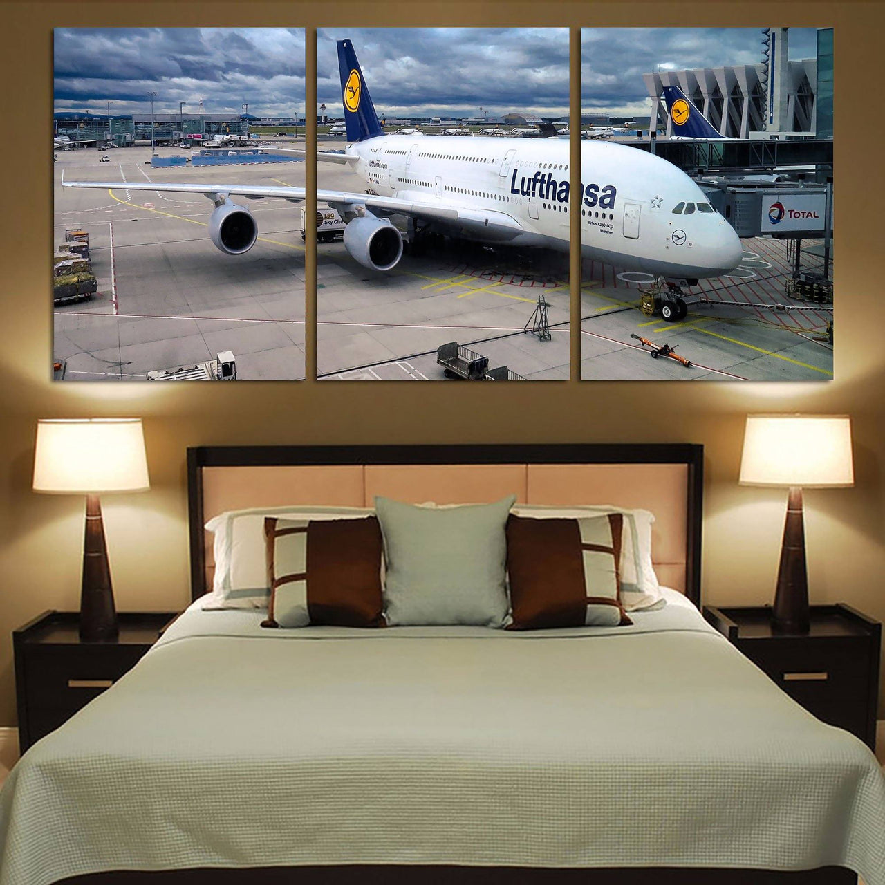 Lufthansa's A380 At the Gate Printed Canvas Posters (3 Pieces) Aviation Shop 