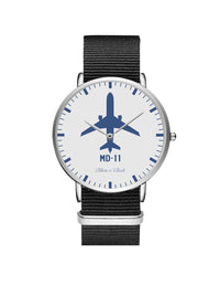 Thumbnail for McDonnell Douglas MD-11 Leather Strap Watches Pilot Eyes Store Silver & Black Nylon Strap 