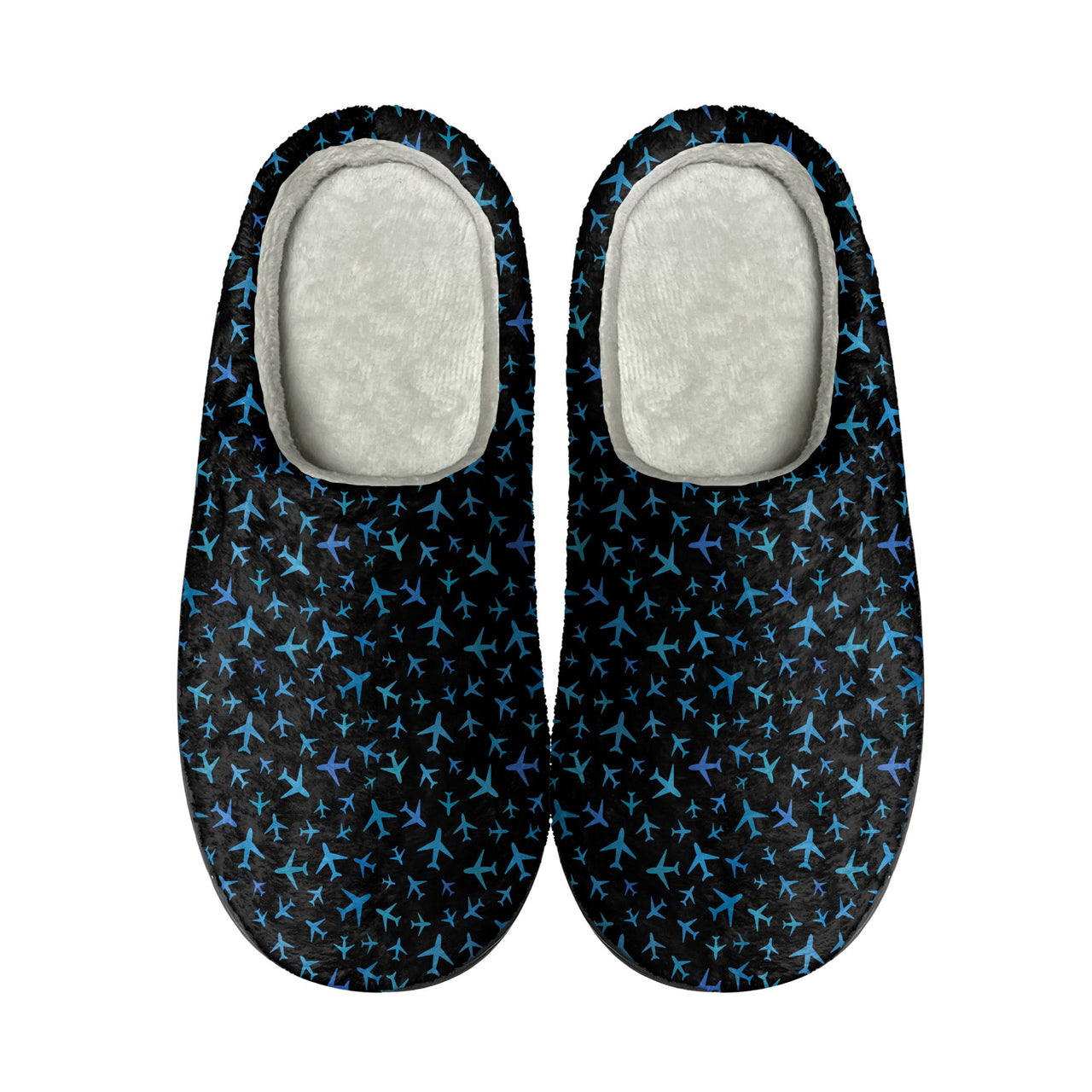 Many Airplanes Black Designed Cotton Slippers