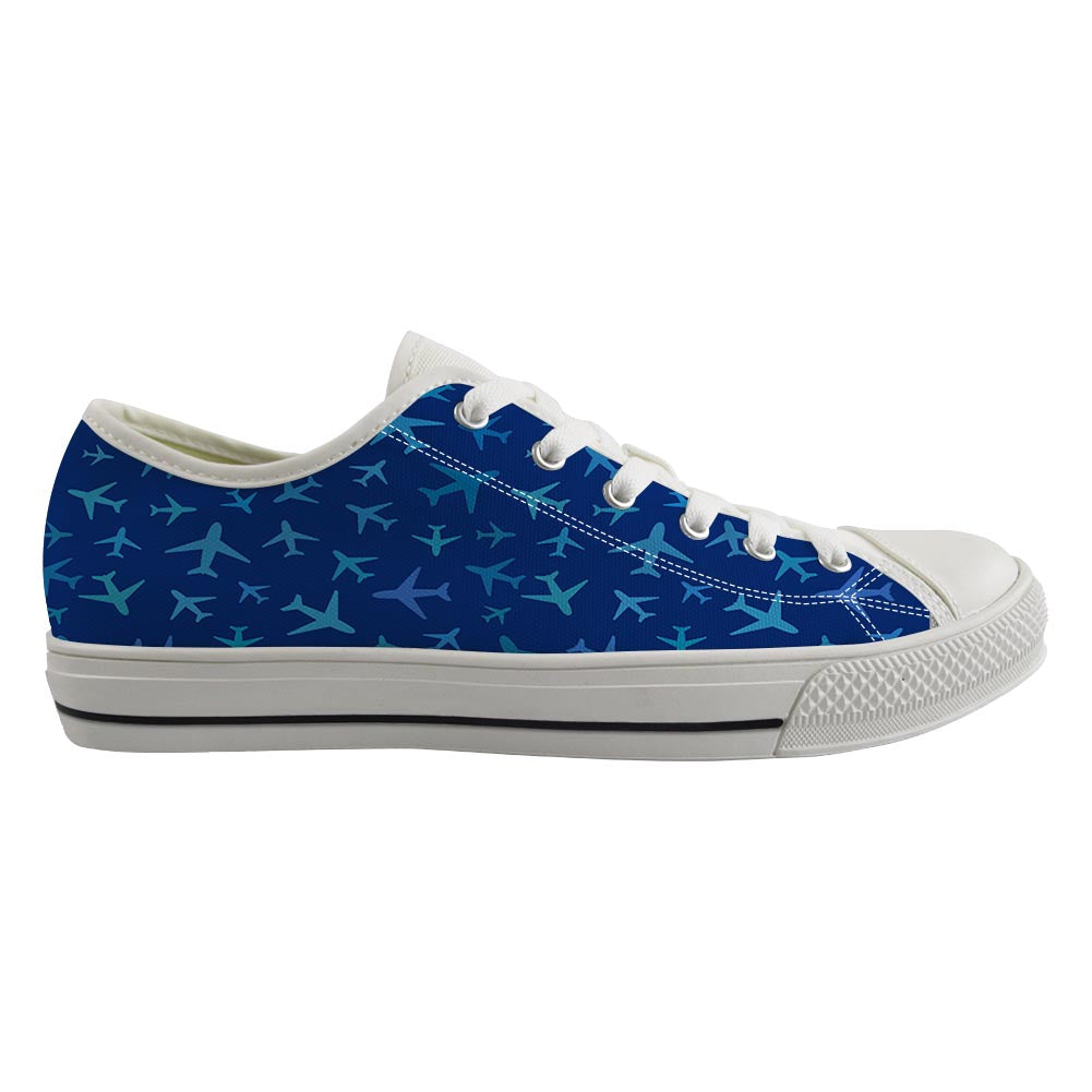 Many Airplanes Blue Designed Canvas Shoes (Men)