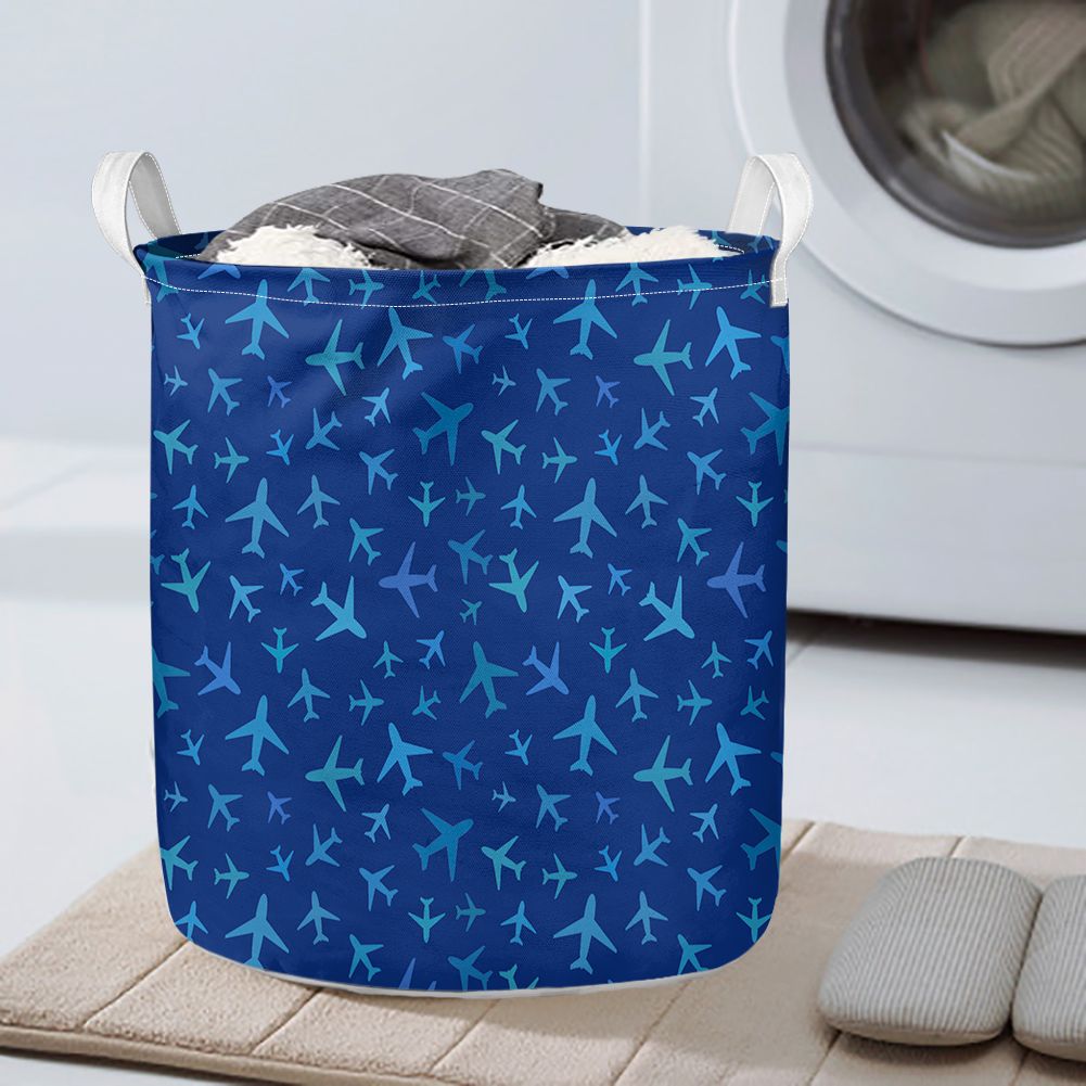 Many Airplanes Blue Designed Laundry Baskets