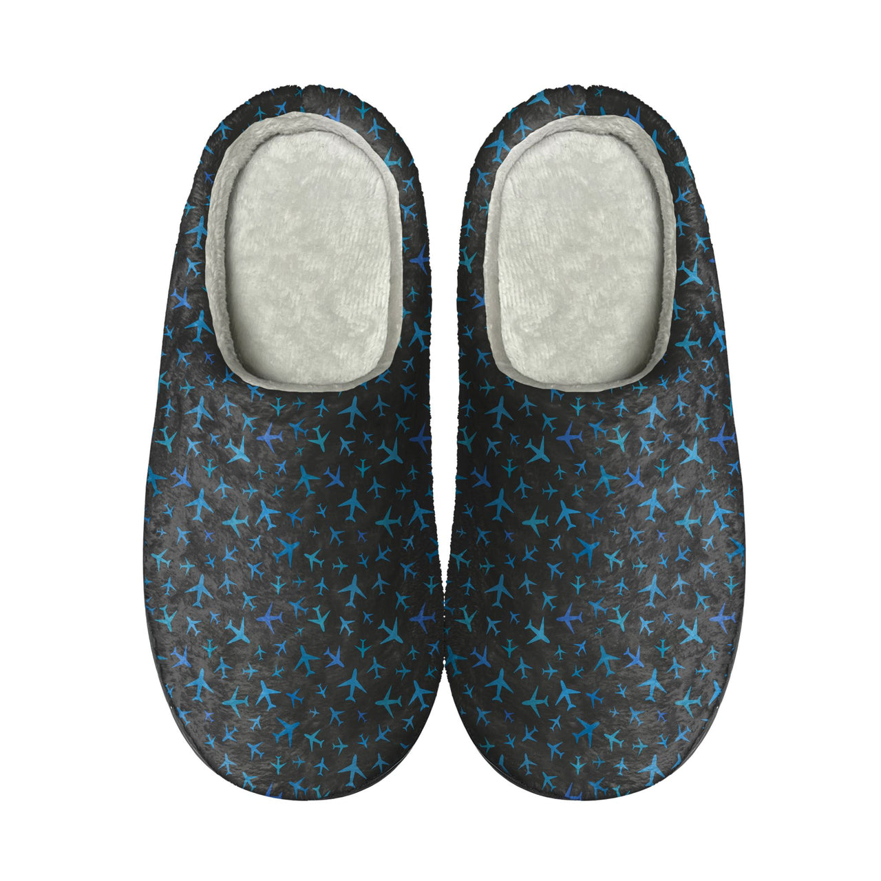 Many Airplanes Gray Designed Cotton Slippers