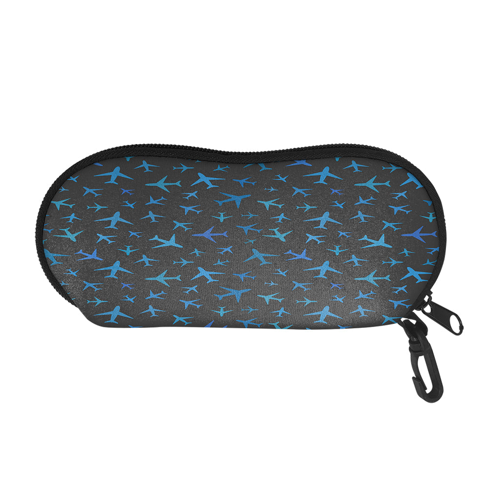 Many Airplanes Gray Designed Glasses Bag