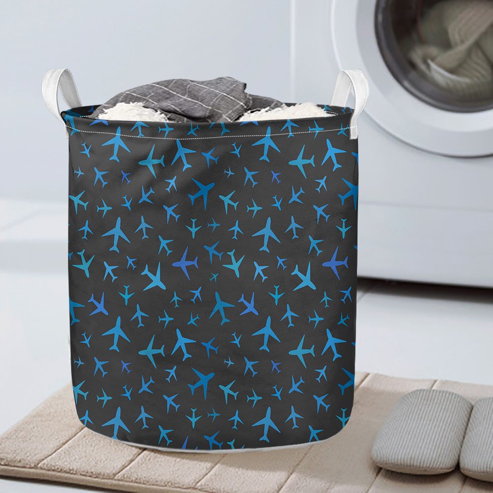 Many Airplanes Gray Designed Laundry Baskets