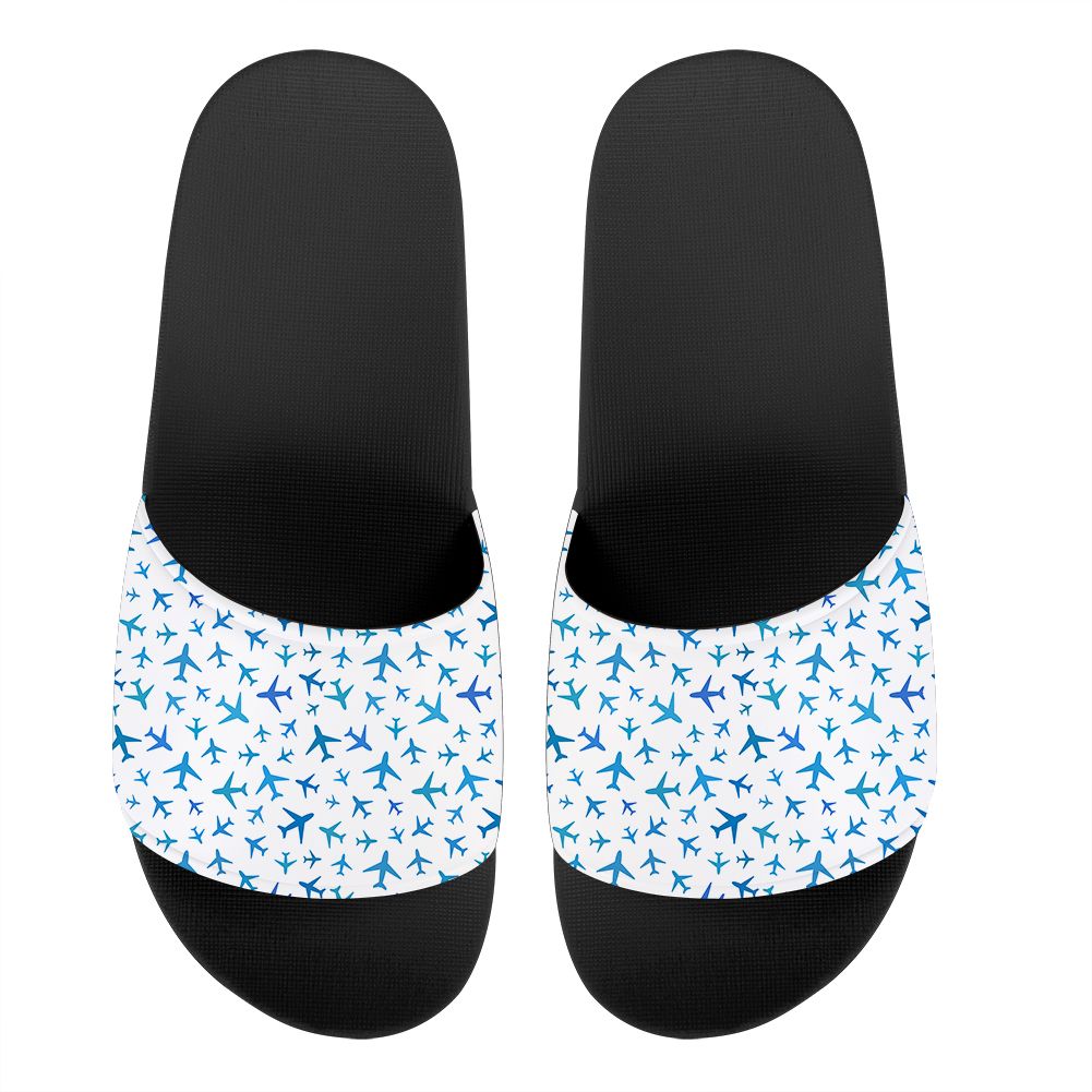 Many Airplanes White Designed Sport Slippers