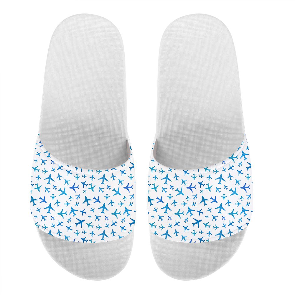 Many Airplanes White Designed Sport Slippers