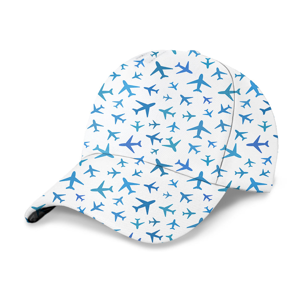 Many Airplanes White Designed 3D Peaked Cap