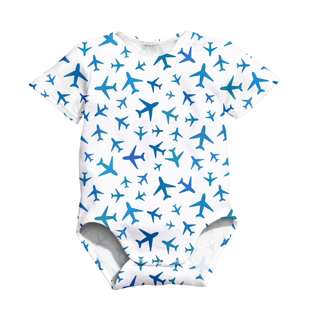 Many Airplanes White Designed 3D Baby Bodysuits