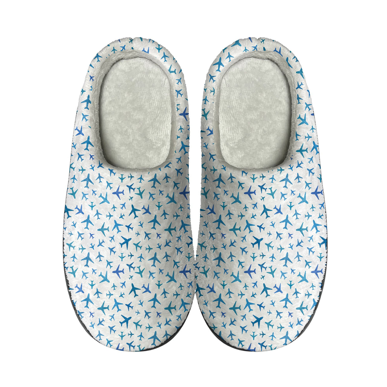 Many Airplanes White Designed Cotton Slippers