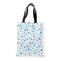 Thumbnail for Many Airplanes White Designed Tote Bags