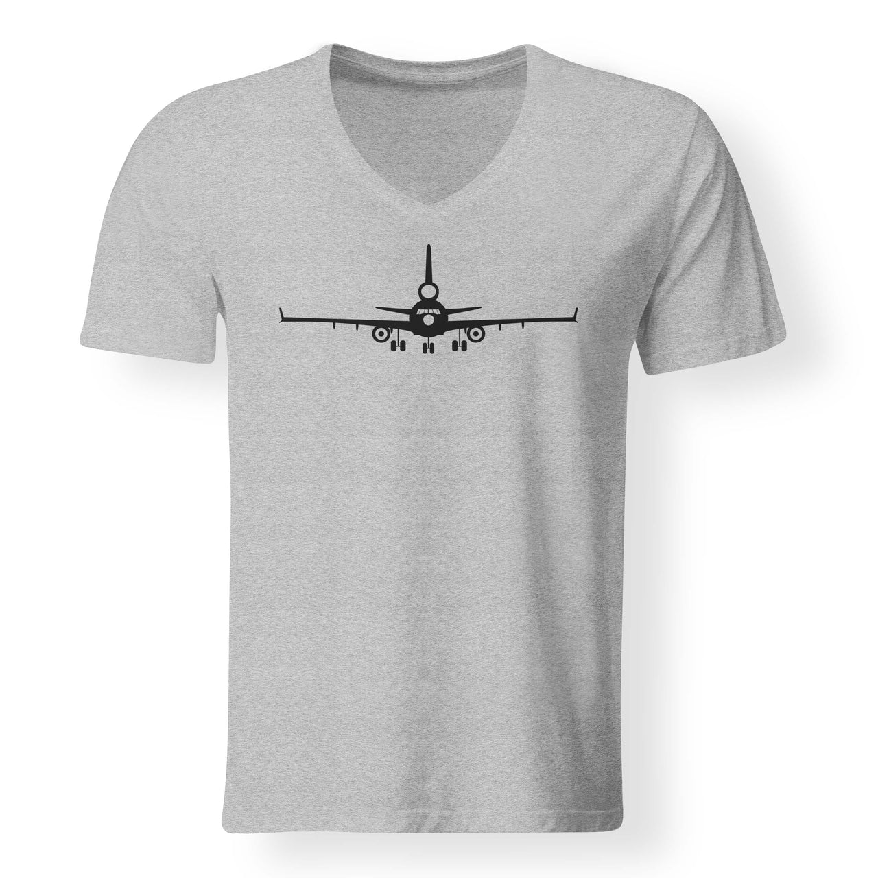 McDonnell Douglas MD-11 Silhouette Plane Designed V-Neck T-Shirts