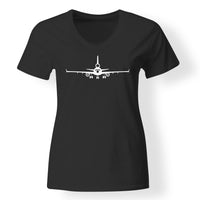 Thumbnail for McDonnell Douglas MD-11 Silhouette Plane Designed V-Neck T-Shirts