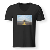 Thumbnail for Face to Face with Beautiful Jet Designed V-Neck T-Shirts
