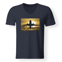 Thumbnail for Departing Passanger Jet During Sunset Designed V-Neck T-Shirts