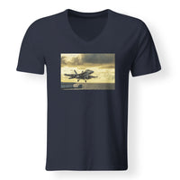 Thumbnail for Departing Jet Aircraft Designed V-Neck T-Shirts