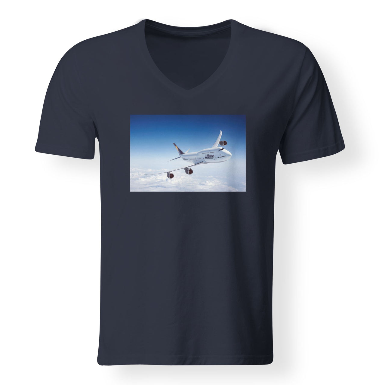 Cruising Lufthansa's Boeing 747 Designed V-Neck T-Shirts