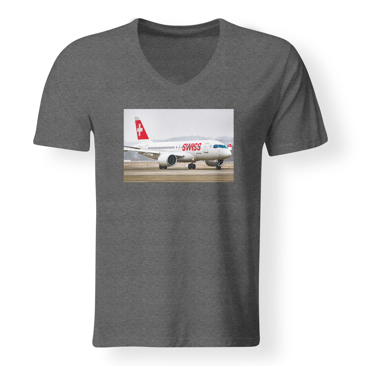 Swiss Airlines Bombardier CS100 Designed V-Neck T-Shirts