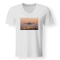Thumbnail for Landing Boeing 747 During Sunset Designed V-Neck T-Shirts