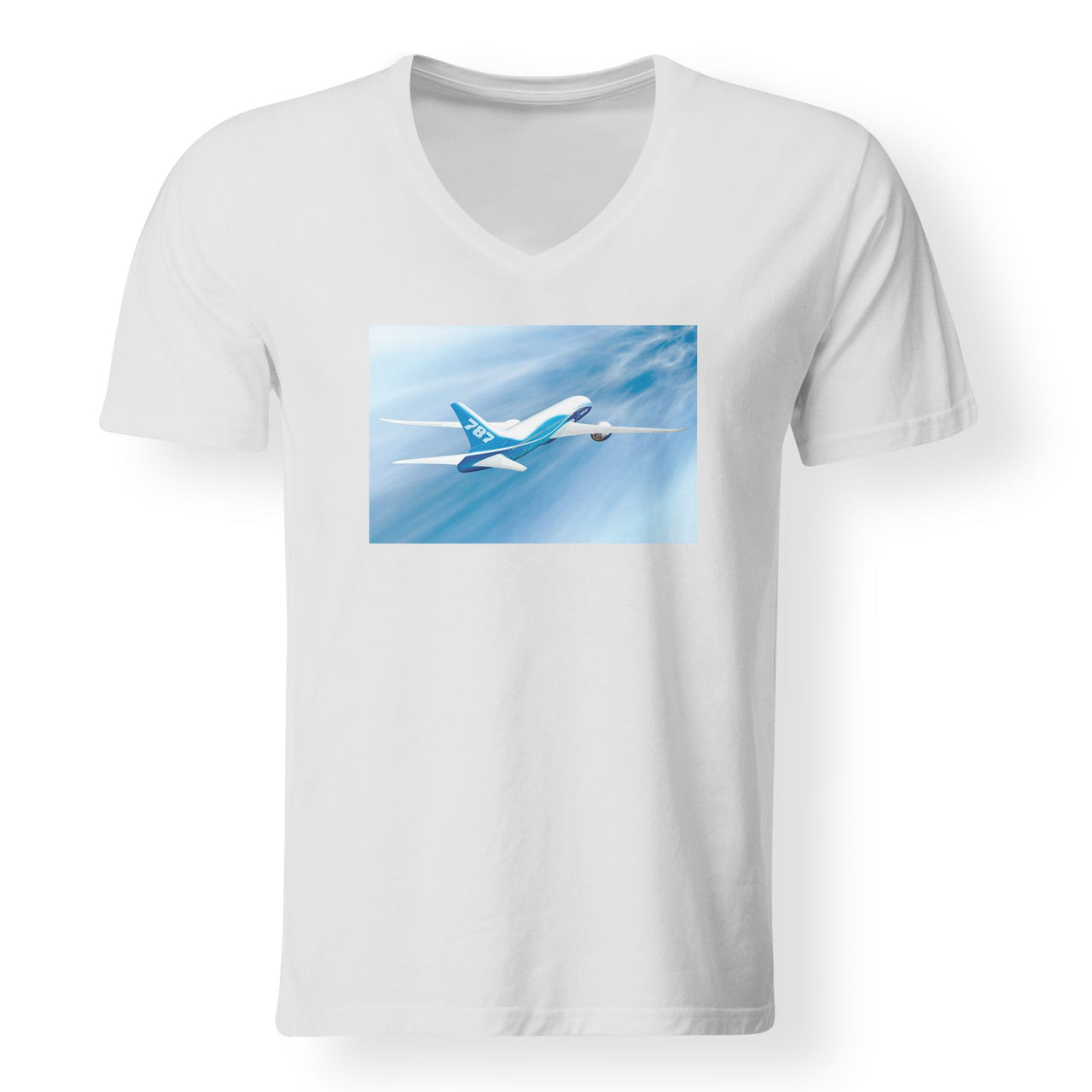 Beautiful Painting of Boeing 787 Dreamliner Designed V-Neck T-Shirts