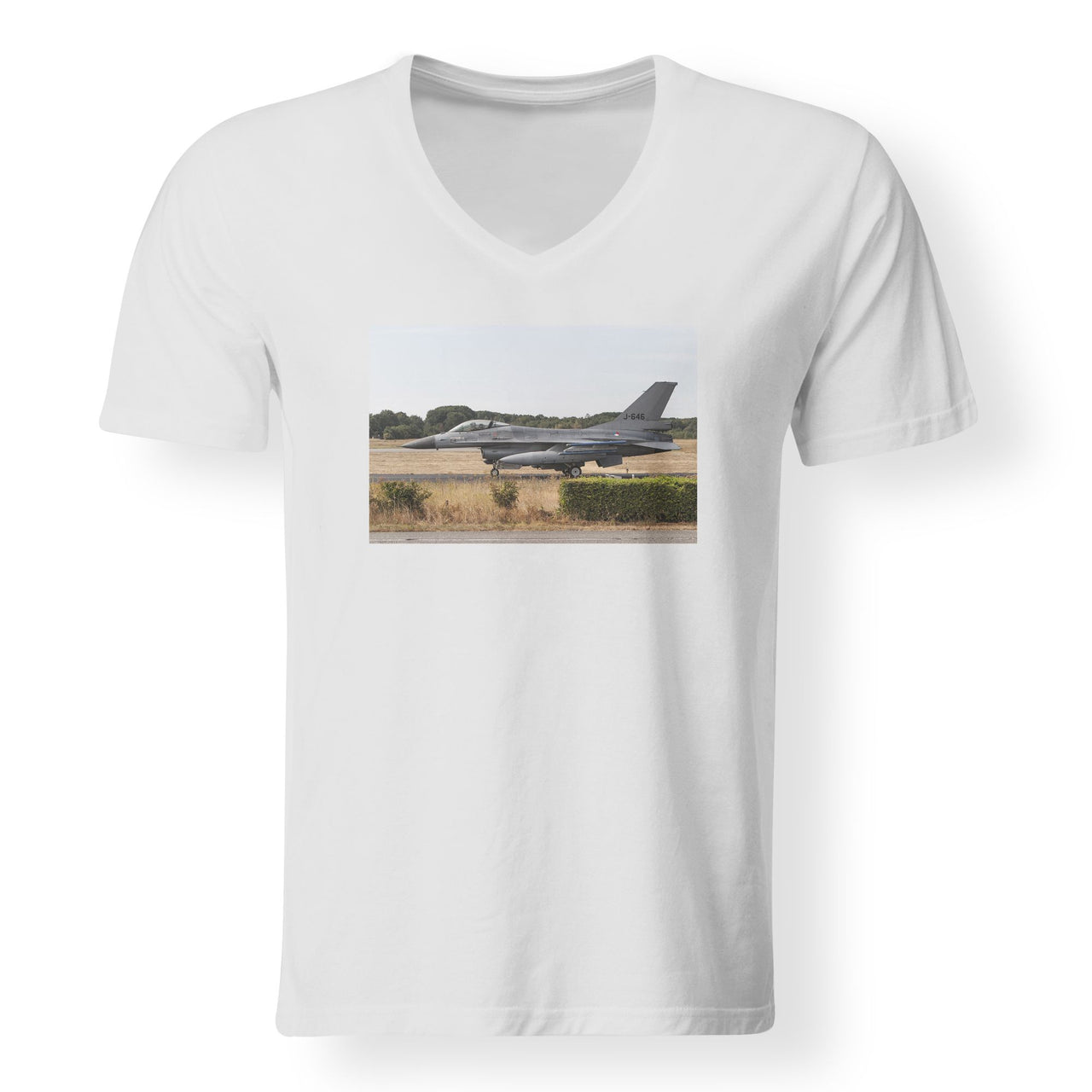 Fighting Falcon F16 From Side Designed V-Neck T-Shirts
