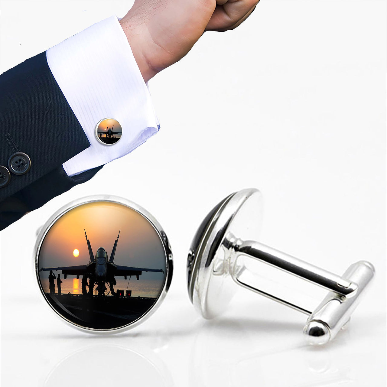 Military Jet During Sunset Designed Cuff Links