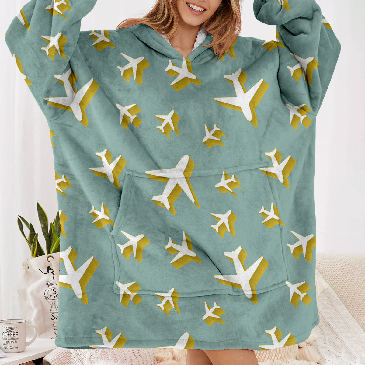 Mixed Size Airplanes Designed Blanket Hoodies