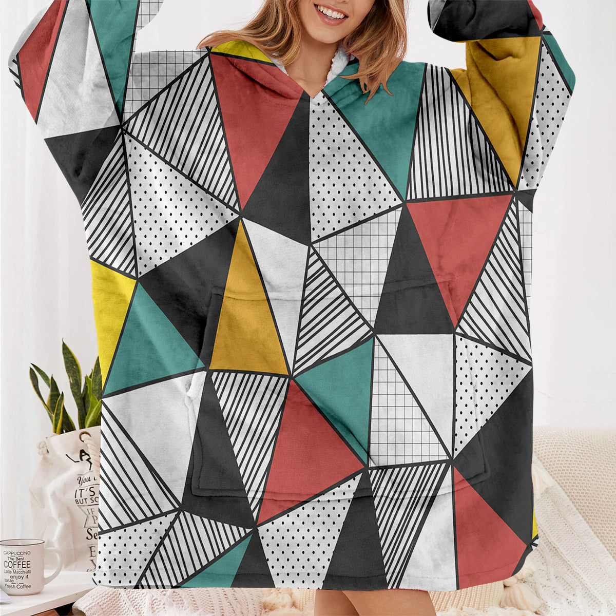 Mixed Triangles Designed Blanket Hoodies
