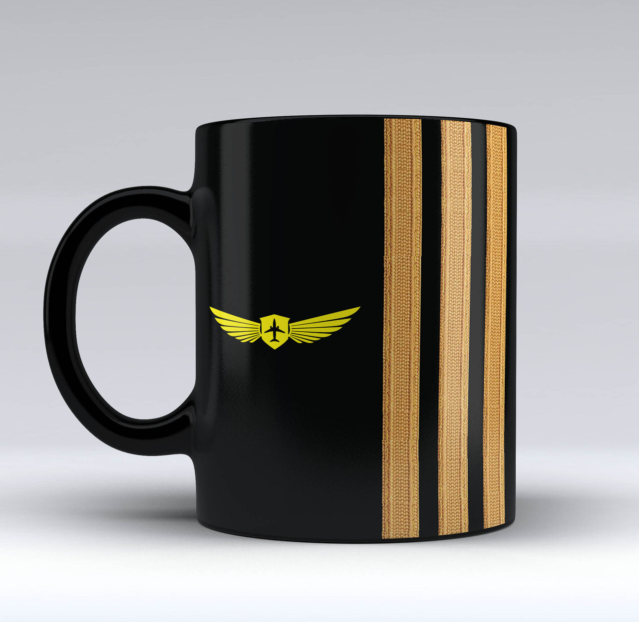 Badge & Golden Epaulettes (4,3,2 Lines) Designed Black Mugs