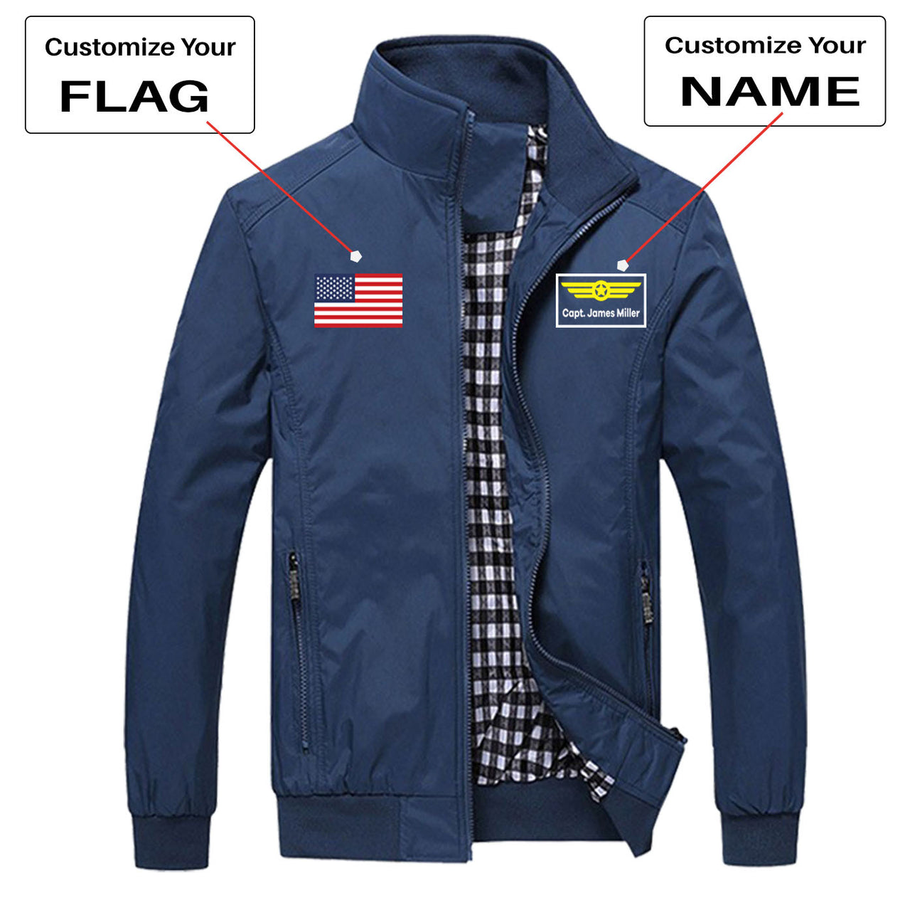 Custom Flag & Name with Badge 1 Designed Stylish Jackets
