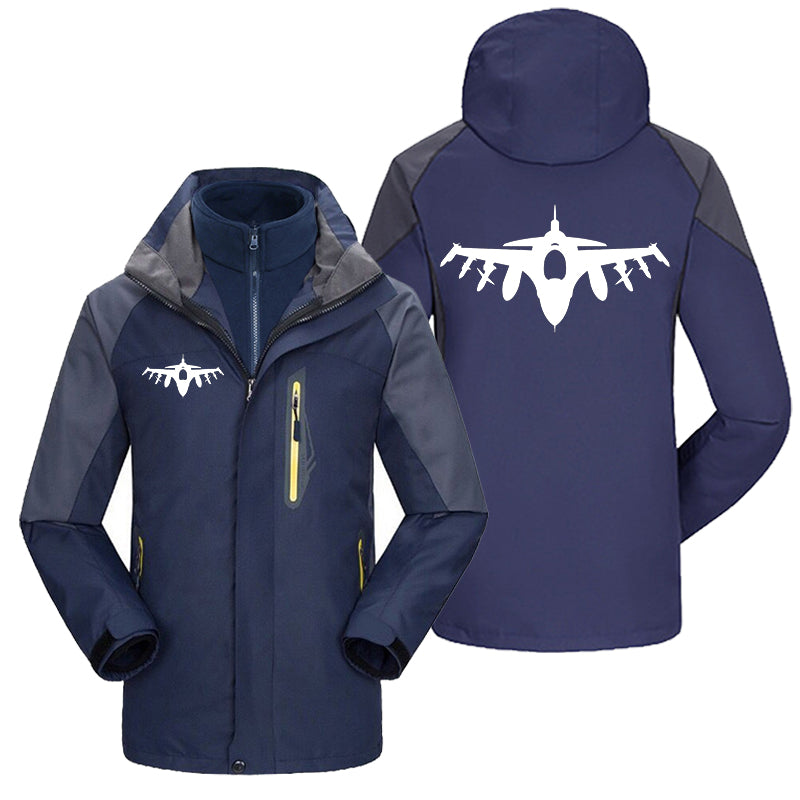 Fighting Falcon F16 Silhouette Plane Designed Thick Skiing Jackets