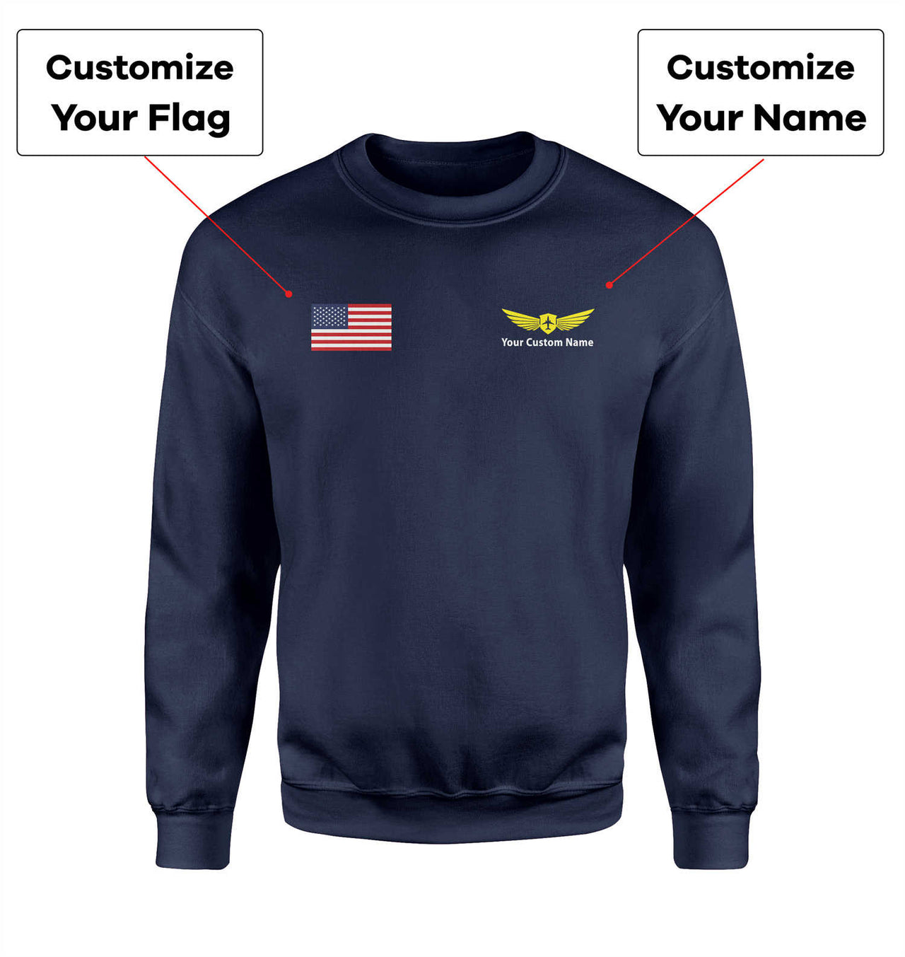 Custom Flag & Name with Badge 2 Designed 3D Sweatshirts