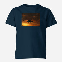 Thumbnail for Beautiful Aircraft Landing at Sunset Designed Children T-Shirts