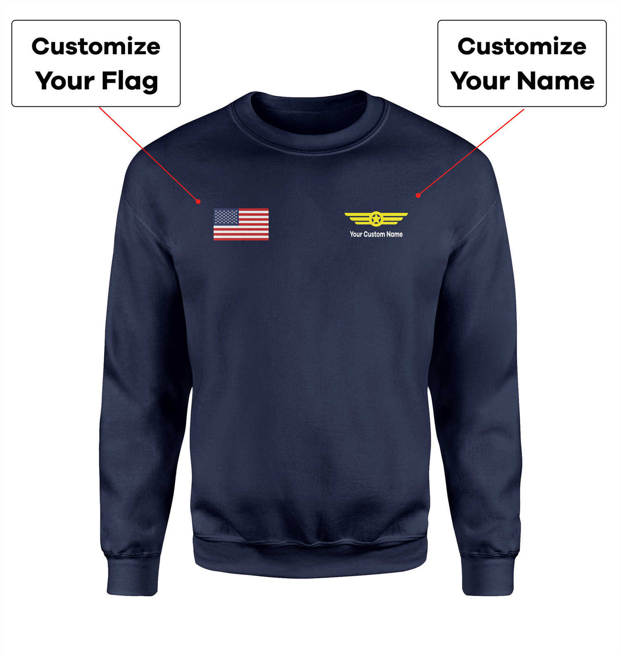 Custom Flag & Name with Badge 6 Designed 3D Sweatshirts