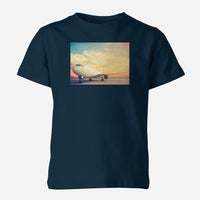 Thumbnail for Parked Aircraft During Sunset Designed Children T-Shirts