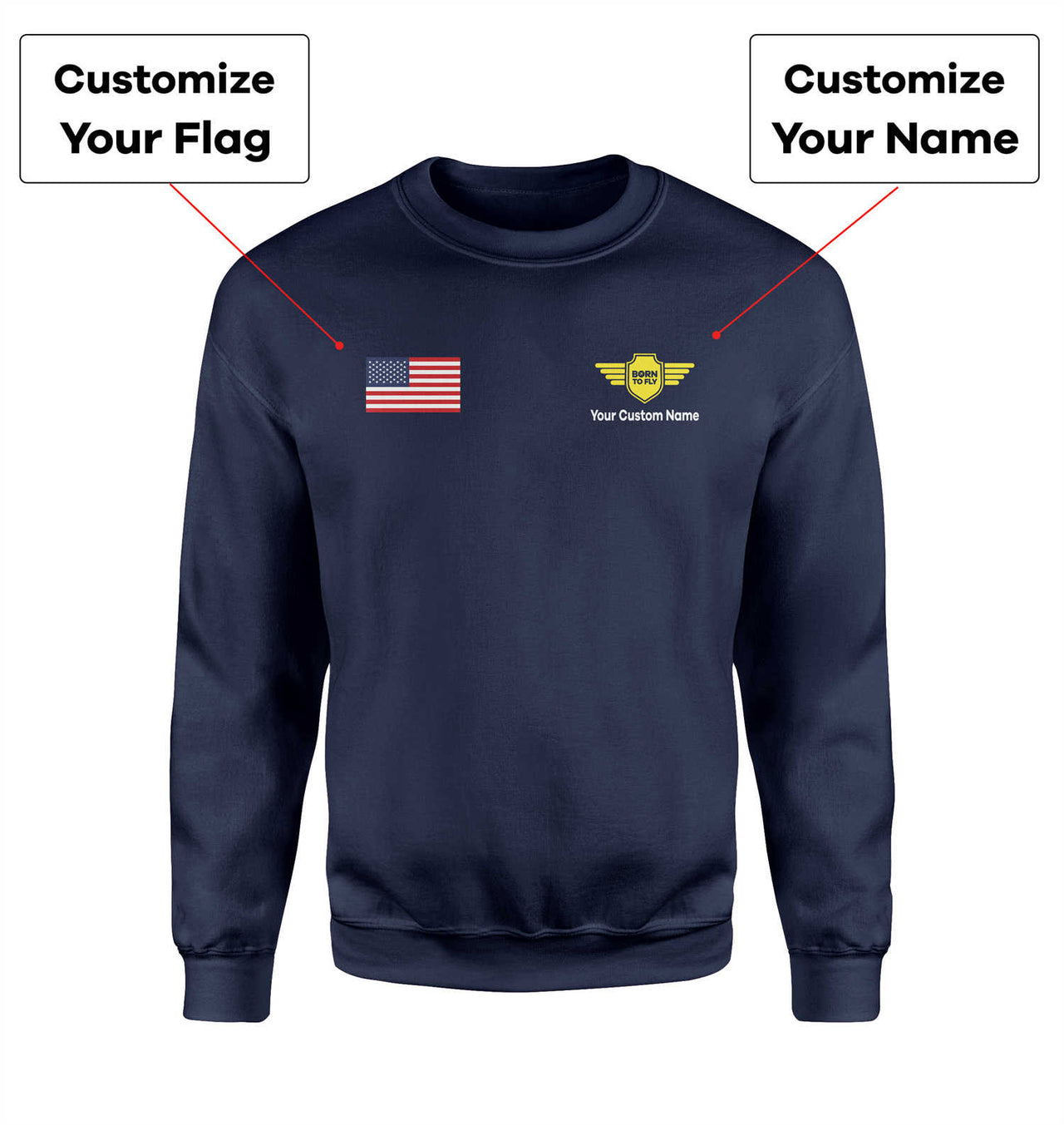 Custom Flag & Name with Badge 5 Designed 3D Sweatshirts