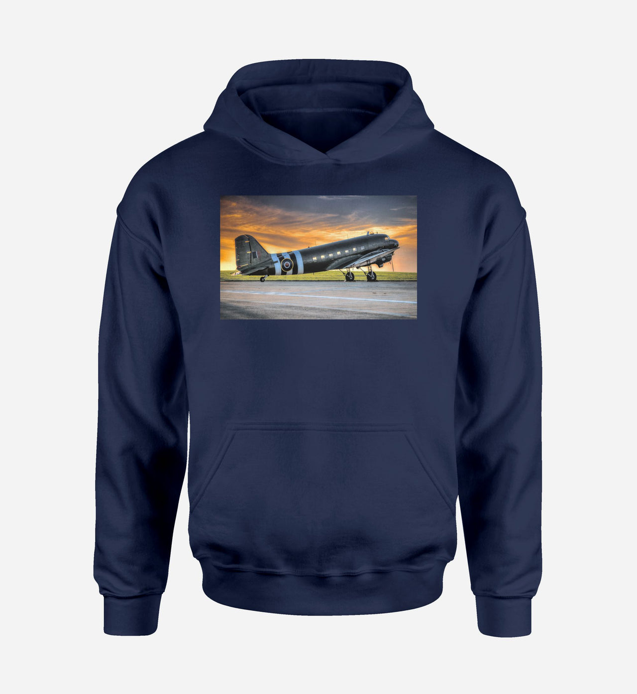 Old Airplane Parked During Sunset Designed Hoodies