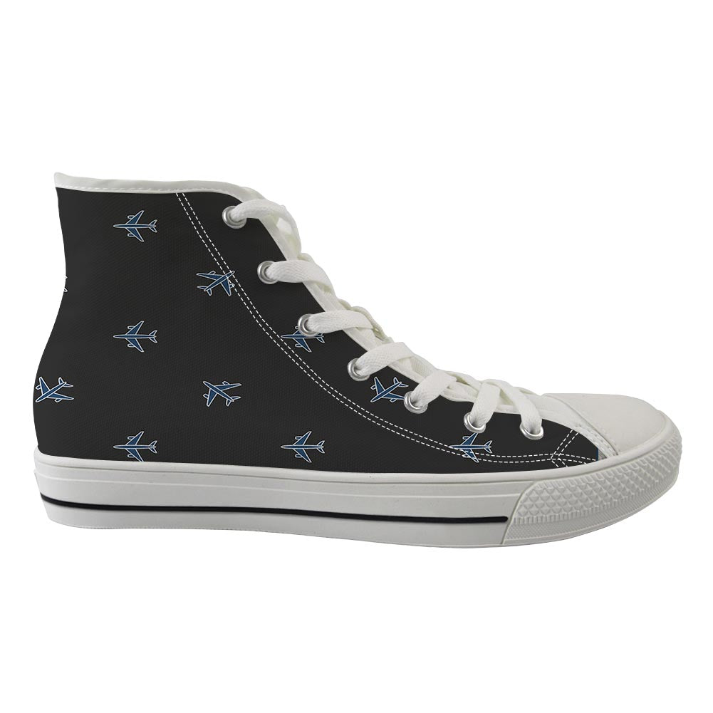 Nice Airplanes (Gray) Designed Long Canvas Shoes (Women)