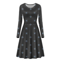 Thumbnail for Nice Airplanes (Gray) Designed Long Sleeve Women Midi Dress