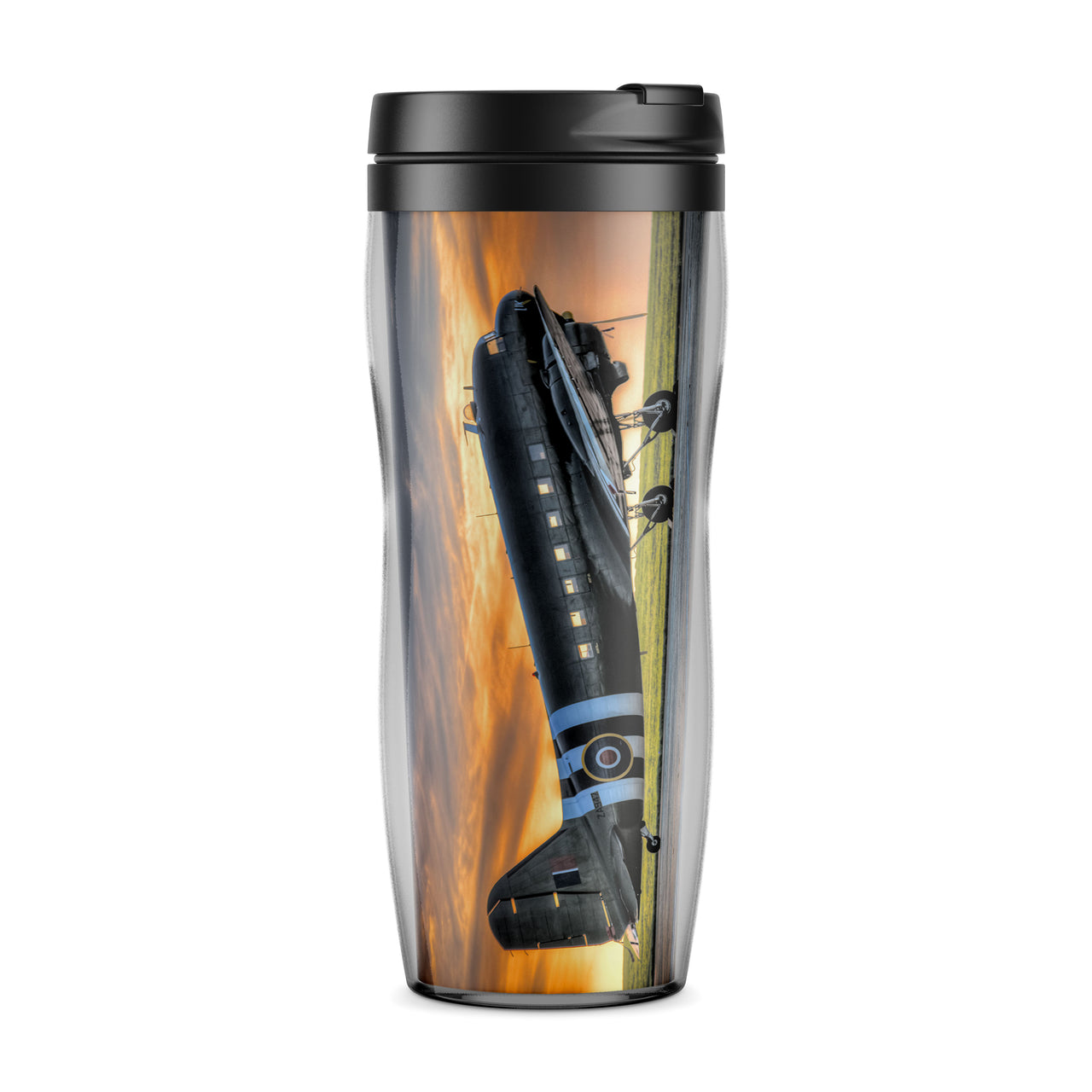 Old Airplane Parked During Sunset Designed Travel Mugs