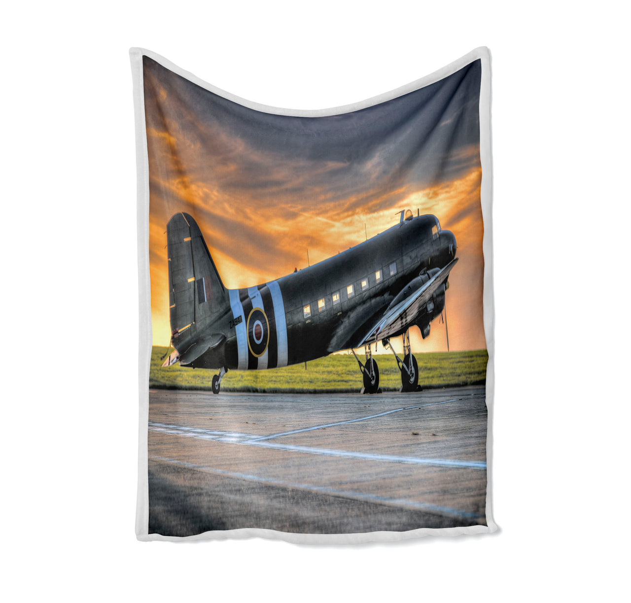 Old Airplane Parked During Sunset Designed Bed Blankets & Covers