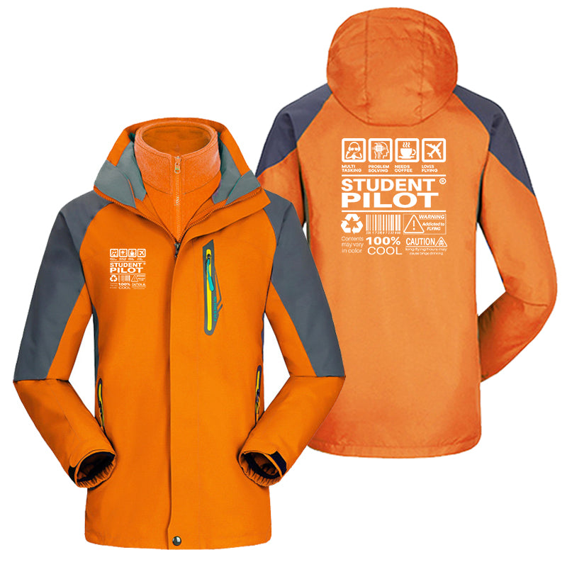 Student Pilot Label Designed Thick Skiing Jackets